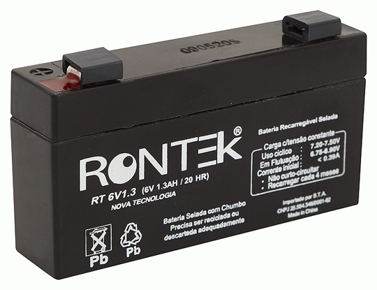 Bateria Selada 6V 1,3A Rontek 70.00.0019 BATERIA 06V 1,3AH SELADA