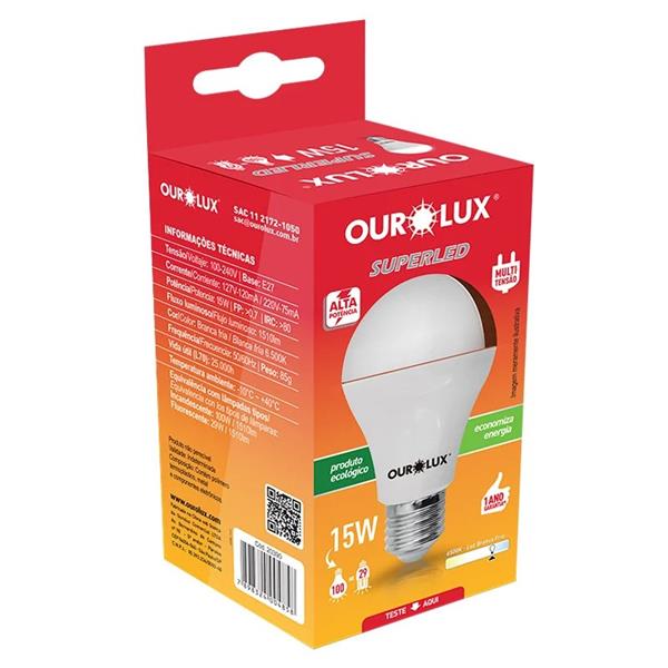 LAMPADA SUPERLED OURO BIV 15W 6500K ALTA POTENCIA 82.00.0154 20390-BIV15W