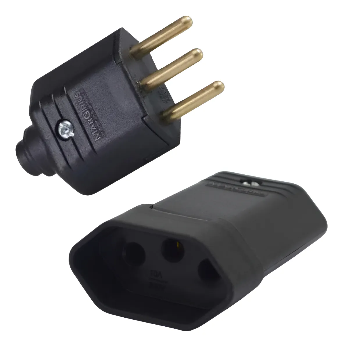 Plugue Macho e Fêmea 2P 10A Cinza 19.28.0018 